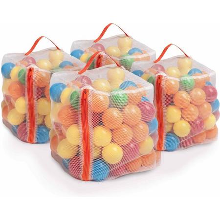 Partij van 4 zakken met 100 gekleurde plastic ballen voor de ballenbak, 400 gekleurde ballen